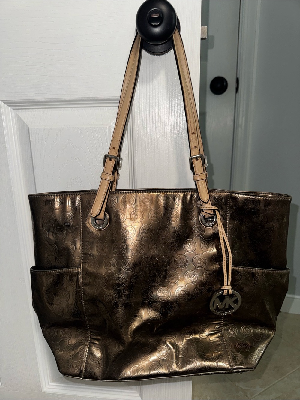 Michael Kors Metallic Bronze Tote with Beige Straps
